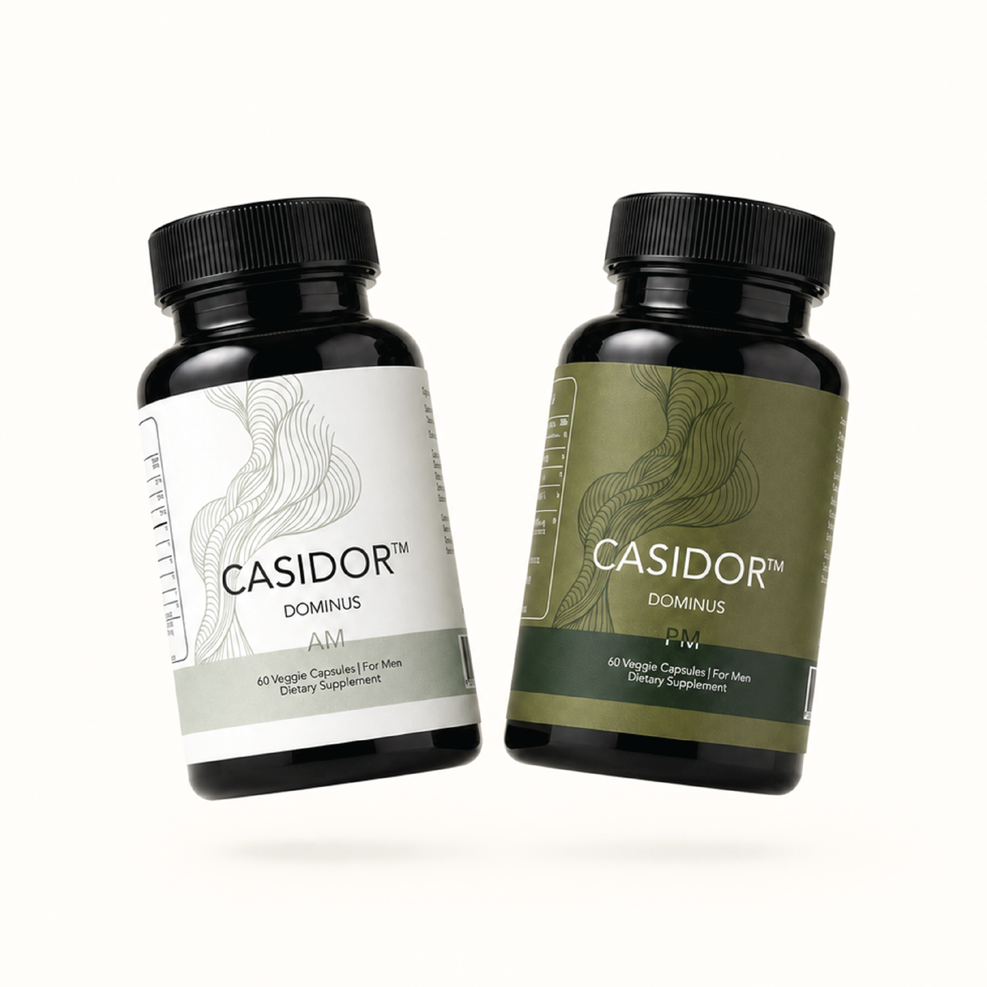 CASIDOR DOMINUS AM and PM bottles